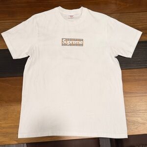 Burberry Supreme White Tee with Plaid Logo
